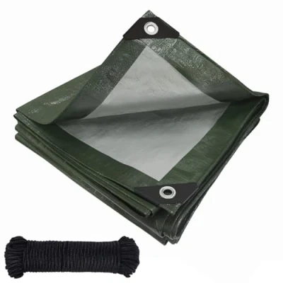 Image of Tarpaulin waterproof heavy duty 120 g/m²,Reinforced Eyelets,Weatherproof Snow Dust UV,for Groundsheet Camping Garden Furniture Pool Building Site Caravan Boat Tarp Cover (Green silver, 4m x 5m)