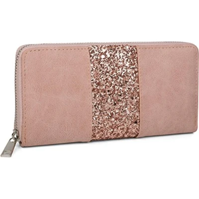 Image of styleBREAKER Wallet with Surrounding Sequin Stripes, Zipper, Wallet, Women 02040056, Colour:Old Rose