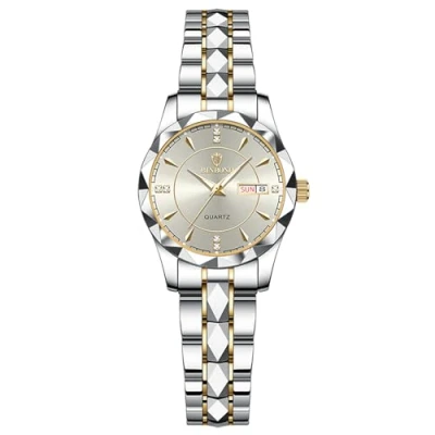 Image of JewelryWe Business Analog Quartz Watches: Men Women Dress Waterproof Luminous Date Calendar Dial Stainless Steel Luxury Multifunctional Couple Wrist Watch