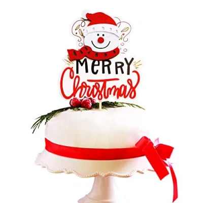 Image of 1 Pack Merry Christmas Cake Topper Glitter Happy New Year Cupcake Toppers Xmas Snowman Decoration for Party Favors Decorations
