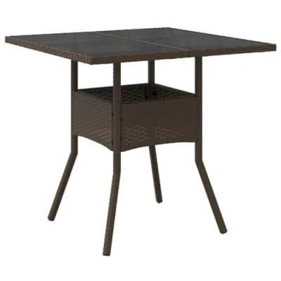 Image of vidaXL Garden Table Brown PE Rattan Patio with Tempered Glass, Modern Outdoor Square Dining Furniture, UV Resistant