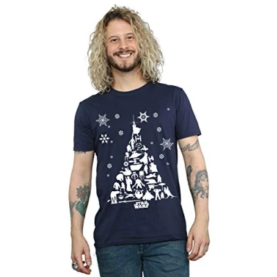 Image of Star Wars Men&#039;s Christmas Tree T Shirt Navy Blue Large
