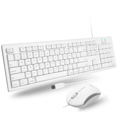 Image of Macally Full Size USB Wired Mac Keyboard and Mouse Combo Compatible Ergonomic Apple with Shortcuts Number Keypad for Mini Pro, iMac Computer, MacBook Pro Air Laptops