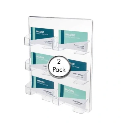 Image of Deflecto Pack of 2 Wall Mounted 6 Pocket Landscape Business Card Holders Crystal