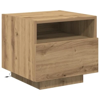 Image of vidaXL bedside cabinet modern oak wood nightstand with drawer, compact rectangular design bedroom storage solution