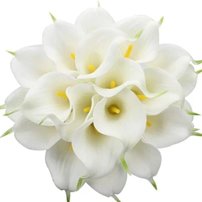 Image of Veryhome 20 Pcs Calla Lily Bridal Bouquet of Flowers Artificial Flower Head Latex Real Touch Home,Party,Wedding Decoration (White Yellow)