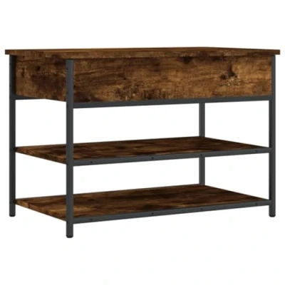 Image of vidaXL Shoe Bench in Smoked Oak Engineered Wood &amp; Metal, Organised Storage Solution for Living Room, Bedroom, or Hallway with Ample Space