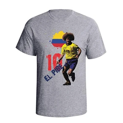 Image of Mens Football Legend Organic Cotton T Shirt Carlos Valderrama Colombia Graffiti Style Grey