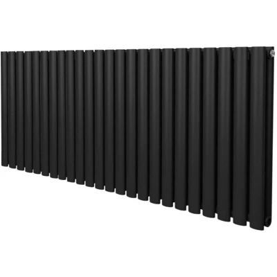 Image of Oval Column Radiator 600mm x 1440mm Modern Designer Double Panel Central Heating Heater Matt Black Carbon Steel Horizontal Kitchen Living Room Bathroom Free Cleaning Brush Fixing Kit &amp; Brackets