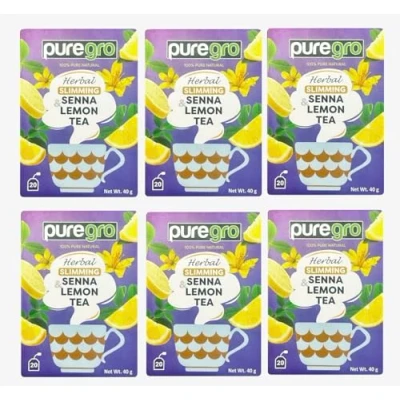 Image of Puregro Herbal Slimming Senna &amp; Lemon Tea 40g (20 Bags) PACK OF 6 100% Pure Natural CAFFEINE FREE.