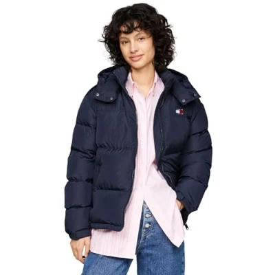 Image of Tommy Jeans Women’s Water Repellent Alaska Puffer Jacket, Blue (Dark Night Navy), XL