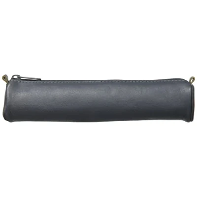 Image of Clairefontaine Ref 77034C Age Bag Small Round Pencil Case 185 x 40 40mm in Size, Genuine Lambskin Leather, Soft &amp; Supple to Touch, Metal Zip With Pull Grey