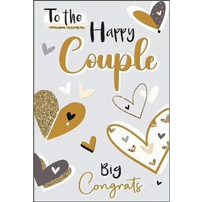 Image of Jonny Javelin Wedding Congratulations Card To The Happy Couple Love Hearts with Gold Flittered Foil Finish