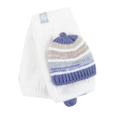 Image of HEAT HOLDERS Ladies Bronte Thermal Knitted Converter Versatile Mitten Gloves (One Size, Cream/Lilac)