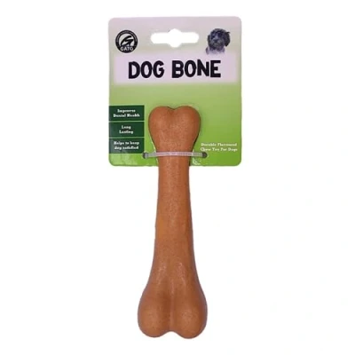 Image of GATG small tough and durable chew teething bone shaped dog toy for all medium large dogs made of wood fibre material, Beef/Bacon flavoured scented (Bacon, Large)
