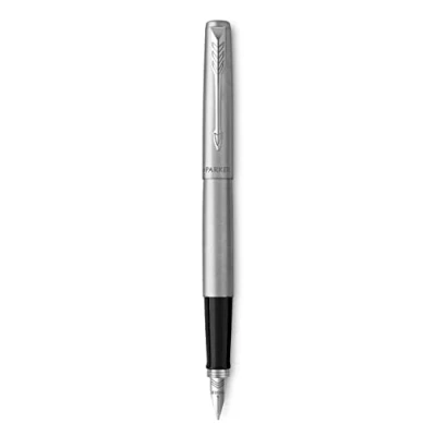 Image of Parker Jotter Fountain Pen Stainless Steel with Chrome Trim Medium Nib Blue Ink Gift Box