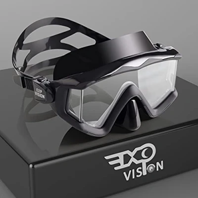 Image of Adult Pano 3 Panoramic Scuba Diving Mask, Tempered Glass Snorkeling Dive Premium Swim Goggles With Nose Cover Gear for Snorkeling, Freediving, Swimming (Matte Black)
