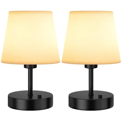 Image of EppieBasic Cordless Table Lamp 5200mAh Rechargeable Dimmable LED Bedside Light, Black Fabric Shade &amp; 2700K for Bedroom/Living Room, Gift Family and Friends (22cm, 2 Pack)
