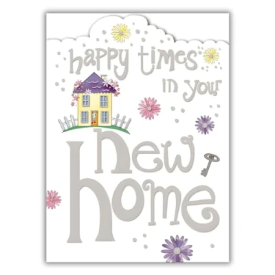 Image of New Home Congratulations Card Happy Times Artistic Floral Design Special Finishes Made in the UK Eco Friendly