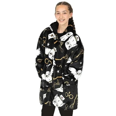 Image of Harry Potter Hedwig Girls Black Hoodie, Oversized Fleece Blanket Hoody