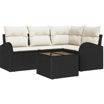 Image of vidaXL 4 Piece Garden Sofa Set with Cushions Brown Poly Rattan