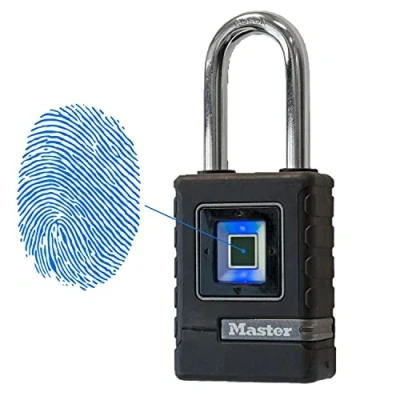 Image of MASTER Lock Heavy Duty Biometric Padlock [Weatherproof] [Fingerprint and Back Up Directional Lock] [Long Shackle] 4901EURDLHCC Ideal for outdoor applications