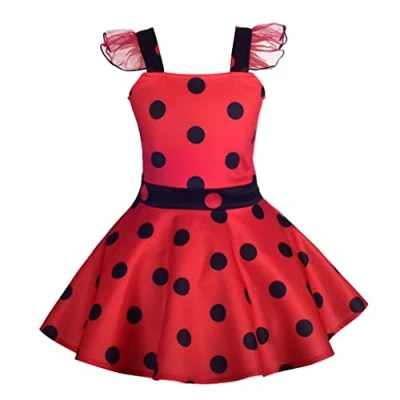 Image of Lito Angels Ladybug Costume Polka Dot Fancy Dress Up for Baby Girls Age 12 18 Months (Tag Number 80), Red