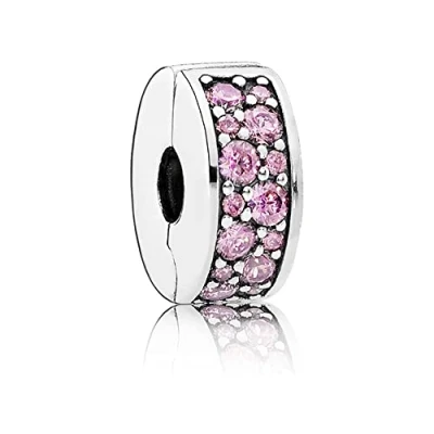 Image of CWOne Designs Sterling Silver Bracelet Clip Charms Ideal for Pandora Charm Bracelets and Necklaces (Pink Pave)