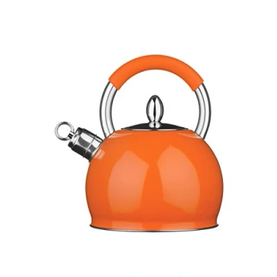 Image of Premier Houseware 505125 Whistling Kettle Travel Heat Resistant Handle Coffee Stainless Steel Orange Stove 2.4 L 25Hx19Wx19D
