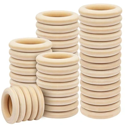 Image of Kurtzy 50 Pack Natural Wooden Rings Unfinished DIY Wood Craft Hoops Ring for Arts and Crafts or Macrame 55mm Diameter Hoop