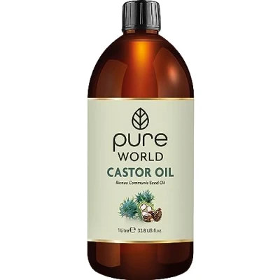 Image of Pure World Natural Castor Oil 1 Litre 1000ml. Cold &amp; Freshly Pressed 100% and Undiluted Hexane Free for Eyebrows, Nails, Beard, Hair, Eyelash Growth Cruelty Food Grade