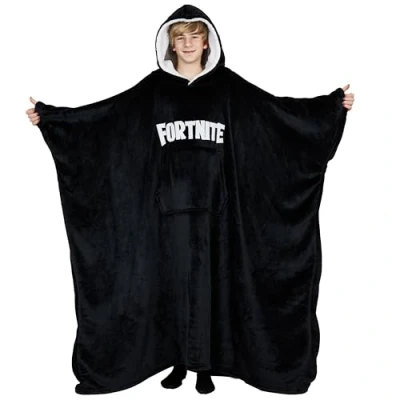 Image of Fortnite Oversized Hoodie Blankets for Boys Fleece Extra Long Warm Wearable Hooded Poncho Kids and Teens 14+, Gamers Gifts (Black Long/14+)