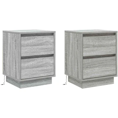 Image of vidaXL Bedside Cabinets with LED Lights 2 pcs Grey Sonoma 39x34.5x50 cm