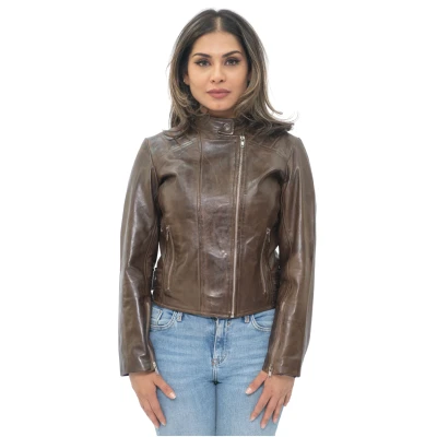 Image of Infinity Leather Womens Biker Jacket Celaya Brown Size 20 UK