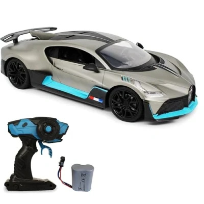 Image of CMJ RC Cars 1:12 Bugatti Divo Titanium Silver with 7.4V 900mAh Battery, 12 Km/h Speed, LED Lights, and 2.4Ghz Remote for Boys, Girls