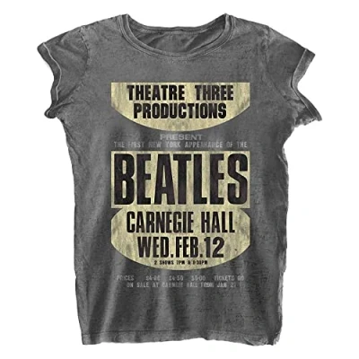 Image of The Beatles Women&#039;s Carnegie Hall Burnout T Shirt, Grey (Charcoal), 8 (Manufacturer Size: Small)