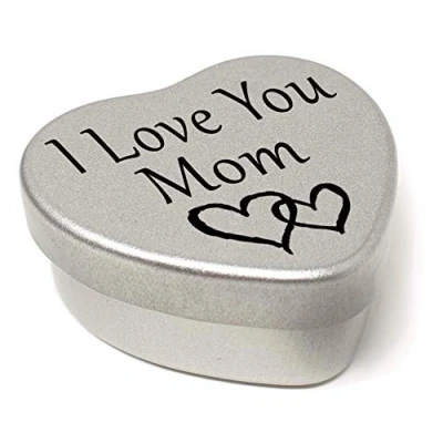 Image of Perfect Way to say I Love You. Beautiful Mini Silver Heart Gift Tin With Sweets, Present size 45mm x x20mm. (Mom)