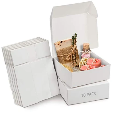 Image of Kurtzy 10 Pack White Kraft Gift Boxes Box Measures 12 x 5cm (4.72 4.72 1.96 inches) Easy Assemble Square Presentation Favour Present Parties, Birthdays, Weddings, Holidays