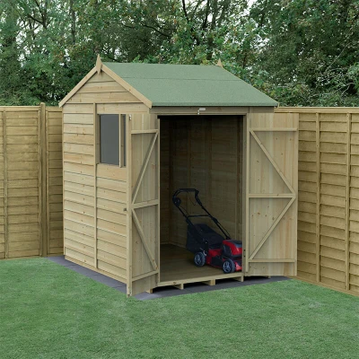 Image of 7&#039; x 5&#039; Forest 4Life 25yr Guarantee Overlap Pressure Treated Double Door Reverse Apex Wooden Shed (2.28m 1.53m)