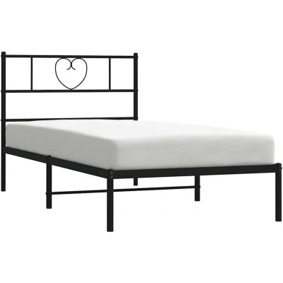 Image of vidaXL Single Bed Frame with Headboard in Black Steel Modern Style, Space Saving, Sturdy Support for Bedroom Use