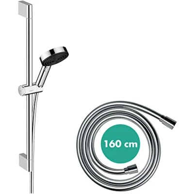 Image of Hansgrohe Water Saving Shower Set Pulsify Select S, Head (EcoSmart) with Rail 65 cm, Hose, Holder, Hand 3 Sprays (Relaxation), Chrome, 24161000