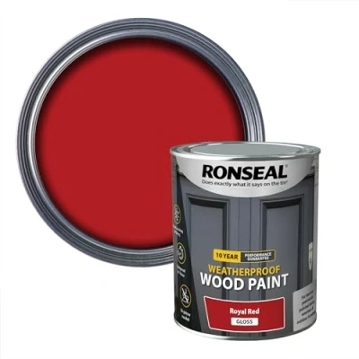 Image of Ronseal 10 Year Weatherproof 2 in 1 Wood Paint Royal Red Gloss 750ml
