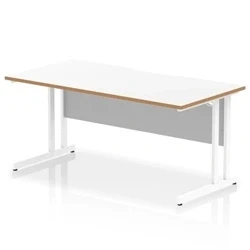 Image of Oslo 1600 x 800mm Scalloped Edge Straight Office Desk White Top Natural Wood Cantilever Leg