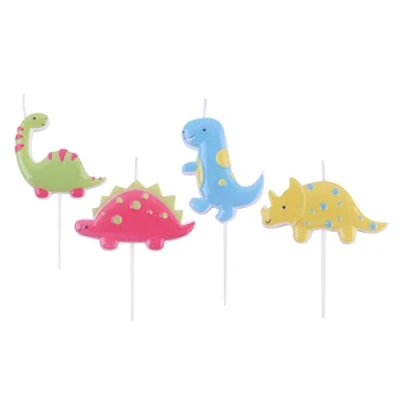 Image of PME Dinosaur Party Pick Candles, Pack of 4, Multicolour (CA150),2 cm