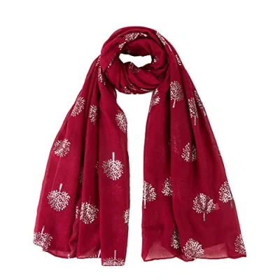 Image of London Scarfs Glitter Mulberry Trees Scarf Women Foil Printed Tree Fashion Ladies Wrap (Maroon)