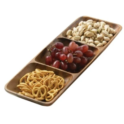 Image of Premier Housewares 3 Section Rectangle Serving Dish Acacia Wood, Brown