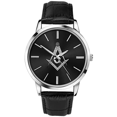 Image of Sekonda Men&#039;s Masonic Analogue Quartz Watch with Black Dial and Leather Strap 90094