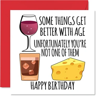 Image of Funny Birthday Cards for Men Women Better With Age Rude Card Mum Dad Brother Sister Son Daughter Nan Grandad, 145mm x Greeting Cards, Joke Humour 30th 40th 50th Bday