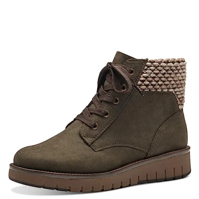 Image of MARCO TOZZI Women&#039;s 2 25228 41 Lace Boot Flat, Khaki Comb, 5