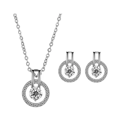 Image of FDEETY Cubic Zirconia Bridal Jewelry Set for Women Round Crystal Rhinestone Necklace and Earrings Sets Wedding Prom